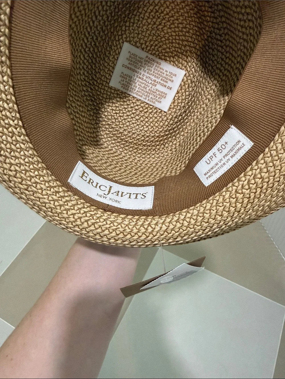 Eric Javits Natural Straw Fedora with White Band